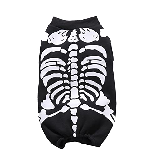 Halloween Party Skeleton Haustierhund Katze Jumpsuit Cosplay Kostüm Dress Up Kätzchen Welpenbekleidung (Schwarz, S) Halloween Hundekostüm von LejeMaek