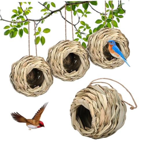 Hanging Vogel Nest Outdoor Gras gewebtes Vogelhaus Hängende Hütte für Garten Terrassenrasen Dekor 4pcs 12 * 12 * 6 cm von LejeMaek