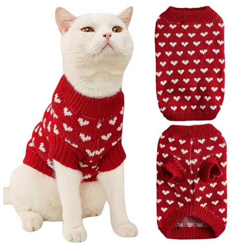 Haustierpullover weiche Dehnbare gestrickte kleine Hundepullover mit süßem Herzmuster Bequeme warme Katze für Katzen und Hunde täglich Kleidung, Weihnachten, Hochzeit, Rot, L Haustier von LejeMaek