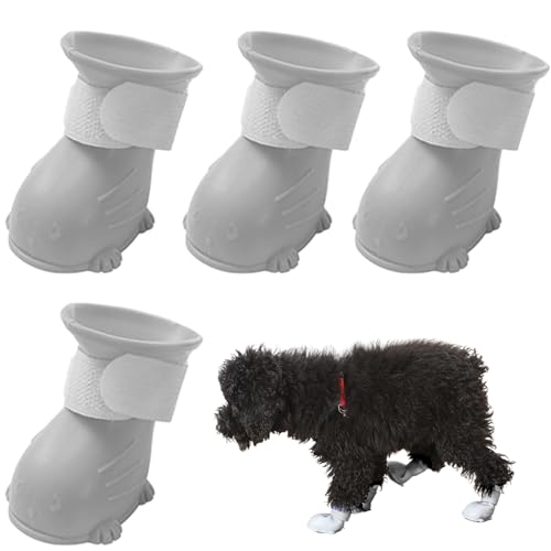 Haustierschuhe 4pcs wasserdichte Hunde Regenstiefel Gummi Nonrutschkatze Regenstiefel mit Befestigungsband atmungsaktiv süßer Kleiner Katzenhund für Outdoor, m wasserdicht von LejeMaek