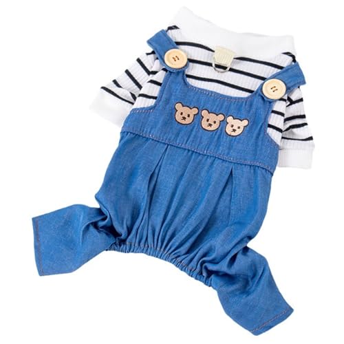 Hund Jumpsuit gestreifte Hosentender Hosen mit Bärenmuster Polyester Hundemenie mit D-Ring für Leine hautfreundliche Haustierkleidung für kleine und mittlere Sitecat von LejeMaek