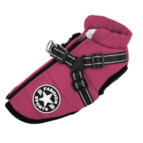 LejeMaek Hund Winterjacke, Vlies wasserdichte Hundelemant, Warmer Verstellbarer Hundemantel mit Geschirr, reflektierender Hundemantel Reißverschluss für mittelgroße Hunde XL Hund Winterjacke von LejeMaek