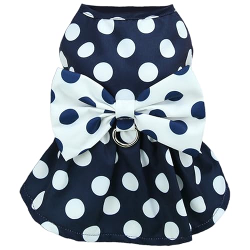 Hundekabelbaumkleid, Gepunktete Muster Falten-Hundekleid mit Retro-Bogen, atmungsaktive Welpenkleidung mit Knopf, Outfits für 1, 25-2 kg Hundedog von LejeMaek