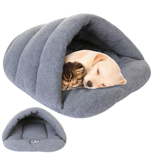 Katze Schlafsack, Winterthermie -Hundebett mit Kapuze, halb bedeckte weiche Höhle, tragbare Welpenhöhlenbett, faltbares gemütliches Haustierhaus für Katze und Kaninchen, LS -Schlafen von LejeMaek