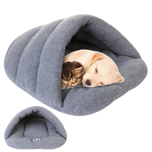 Katze Schlafsack, Winterthermie -Hundebett mit Kapuze, halb bedeckte weiche Hundekatze Höhle, tragbare Welpenhöhlenbett, faltbares gemütliches Haustierhaus für und Kaninchen, S Schlafsack von LejeMaek