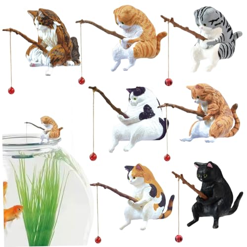 Katzenfischtank Simulation 7pcs 1,2 Zoll Höhe Katzenfiguren Harzfischerei Figur Funny DIY Katze Aquarium für Fischtank Aquarium Landschaft Vorräte Katzenfiguren von LejeMaek