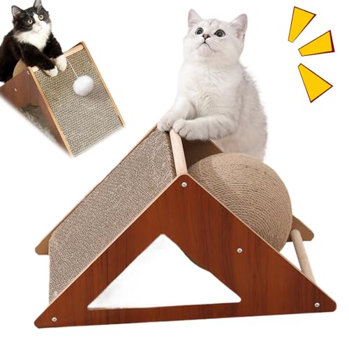 Katzenkratzerbrett mit Sisal rotierender Kugeldreieck robuster Holzkatze Kratzpad von LejeMaek