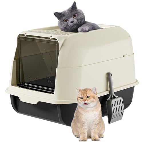 Katzentrübterkiste mit abnehmbarem Deckel, geschlossener/offener bedeckter Katzentoilette mit Schaufel, Anti-Splashing-Kunststoffkitty, 20, 1x14.2x13.8 Katzenschale von LejeMaek