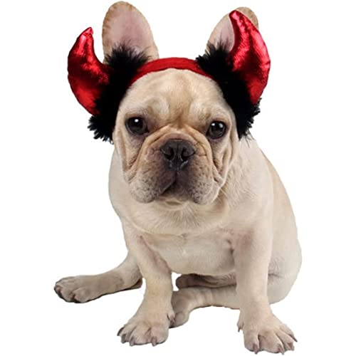 LejeMaek Halloween Haustierkostüm Dog Devil Horn Stirnband Katze Accessoires für Katze und kleine Hund, verstellbar, rot 1 von LejeMaek