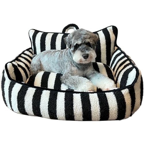 LejeMaek Haustiersofa Bett gestreift Thermisch weich Nicht rutsch unten Reißverschluss Abnehmbarer Katzenhund-Couch mit hebenshöhlen Griff waschbar winterfreundlichem Haustiersofa, Schwarzweiß LejeMaek Haustiersofa Bett gestreift Thermisch weich Nicht rutsch unten Reißverschluss Abnehmbarer Katzenhund-Couch mit hebenshöhlen Griff waschbar winterfreundlichem Haustiersofa, Schwarzweiß von LejeMaek