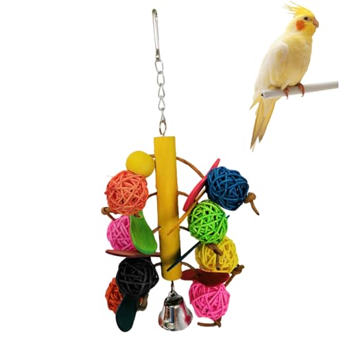 LejeMaek Papageienspielzeug, hölzerner Vogelkauenspielzeug, Food Grade Bird mit bunten Rattan -Ballschnur Hängende Seilglocken Shoteet für darlegafrikanische Grays Blockier Bad Vogel von LejeMaek
