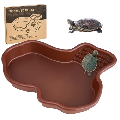 LejeMaek Schildkrötenraum mit rutschfestem Rampen Flacher Reptilienpool Geometrische Schildkrötenwanne 12, 2x9.8x2in glattes Reptilienwasserschale für Gecko Snake Tortoise Habitat von LejeMaek