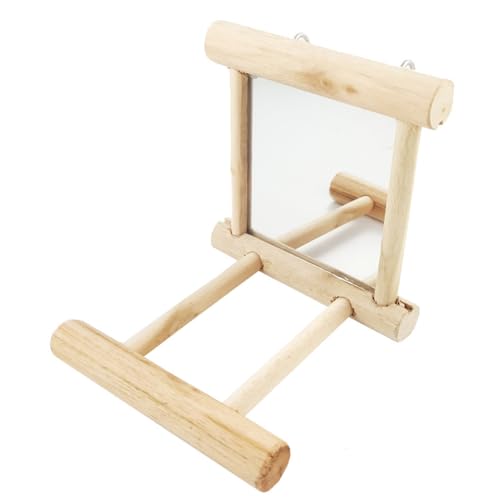 LejeMaek Papageienspiegel Spielzeug Holz Vogel Käfigspiegel Swing -Spielzeug mit Barschstand zum Sittichpapagei von LejeMaek