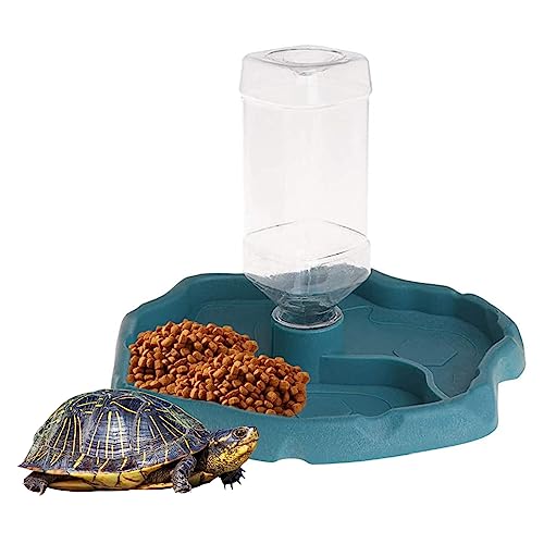 Schildkröte Wasserschale 2 in 1 Reptilien Wasserschale Reptile abnehmbare automatische Schildkröten -Nahrungsmittelspender Turtle Accessoires für Haustierblau von LejeMaek