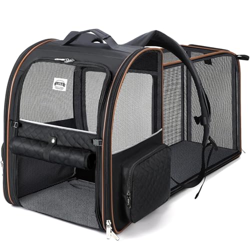 Lekebobor Großer Katzen-Rucksack, erweiterbar, Haustier-Tragetasche, für kleine Hunde und mittelgroße Katzen bis ca. 8 g, faltbar, für Reisen, gesteppt, Schwarz Lekebobor Großer Katzen-Rucksack, erweiterbar, Haustier-Tragetasche, für kleine Hunde und mittelgroße Katzen bis ca. 8 g, faltbar, für Reisen, gesteppt, Schwarz von Lekebobor