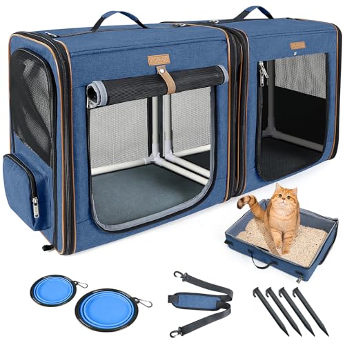 Lekereise 2-in-1 Katzentoilette mit Katzentoilette, 45 x 41 x 33 cm, große Katzentragetasche mit Reißverschlussschlössern für Fortbewegungen im ganzen Land, Blau von Lekereise