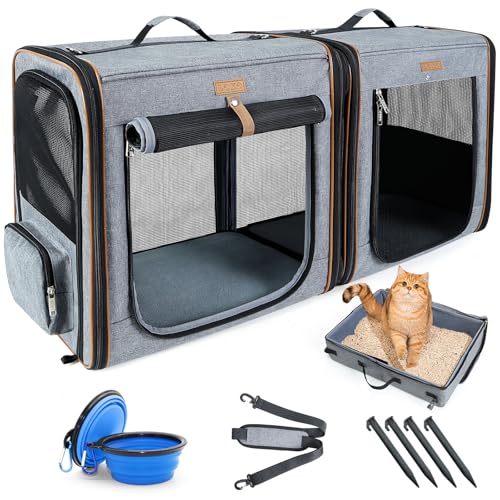 Lekereise 2-in-1 Katzentoilette mit Katzentoilette, 45 x 41 x 33 cm, große Katzentragetasche mit Reißverschlussschlössern für Umzüge im ganzen Land, Grau von Lekereise