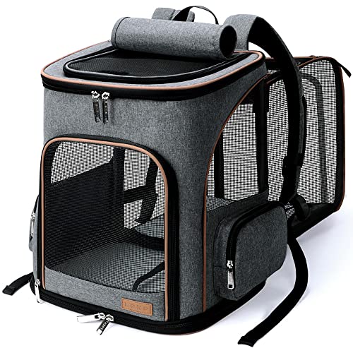 Lekereise Haustier-Transport-Rucksack, erweiterbar, für mittelgroße Hunde und große Katzen, 9-11,3 kg, Grau von Lekereise