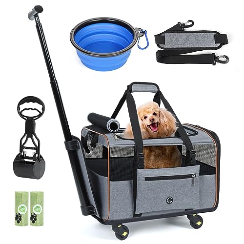 Lekereise Hundetragetasche mit Rädern, Fluggesellschaften genehmigt, Haustier-Reisetasche mit Aufbewahrungstasche und Kotschaufel, Grau von Lekereise