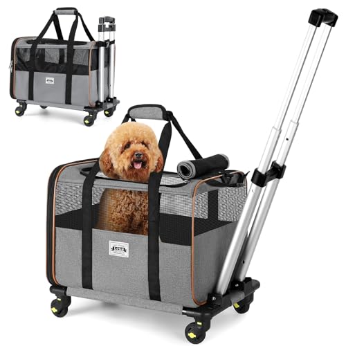 Lekereise Katzentrage mit Rollen für kleine Haustiere, Fluggesellschaft zugelassene Hundetrage mit Rädern, rollende Hundetragetasche, Grau von Lekereise