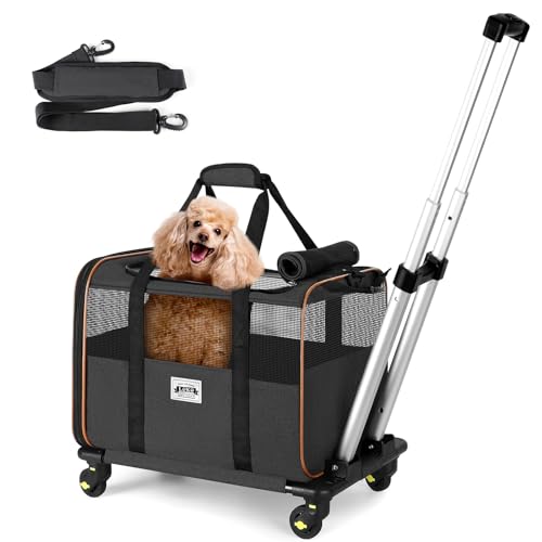 Lekereise Hundetragetasche mit Rädern für kleine Hunde und Katzen, Fluggesellschaft zugelassene Haustiertrage mit Rädern, Rollender Hundetragetasche für Katzen, Schwarz von Lekereise