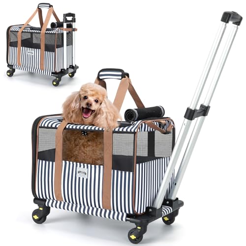 Lekereise Katzentrage mit Rollen für kleine Haustiere, Fluggesellschaft zugelassene Hundetrage mit Rollen, rollende Hundetragetasche, Streifen von Lekereise