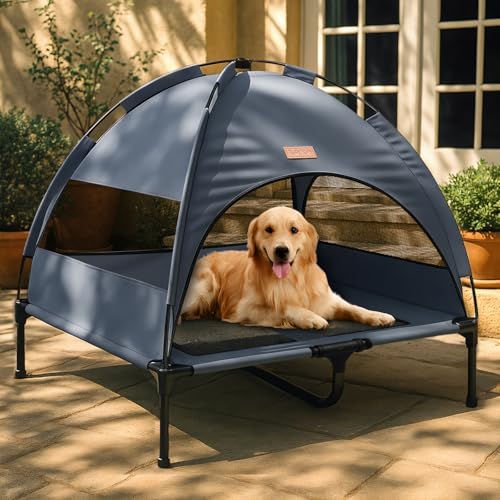 Lekereise Outdoor-Hundebett mit Baldachin, größerer Schatten, Hundezeltbett für Camping, Hinterhöfe, Terrassen und Parks (Grau) von Lekereise