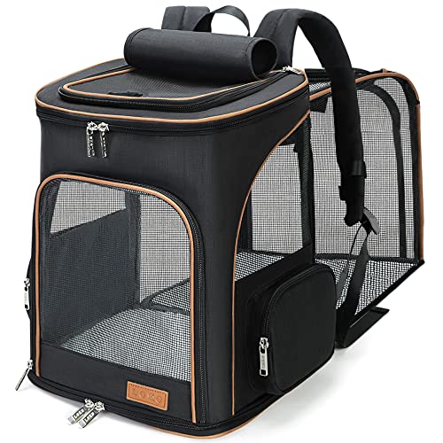 Lekereise Pet Carrier Rucksack Erweiterbarer Katzenrucksack für Kleine Hunde Katzen, Hunde Rucksack Tasche mit atmungsaktivem Mesh und innerer Sicherheitsleine, Schwarz von Lekereise