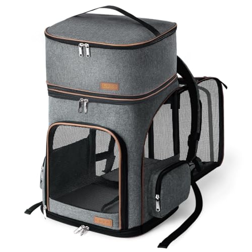 Erweiterbar Katzenrucksack Hunderucksack bis 8-10kg mit 1 Oben Abnehmbare Hunde Reisetasche, Grau-XL von Lekesky