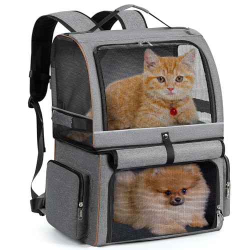 Lekesky Doppel-Katzentrage für 2 Katzen, Haustier-Rucksack-Tragetasche für 2 Haustiere, Doppel-Fach-Haustier-Rucksack für zwei kleine Katzen oder einen mittleren Hund, Hunderucksack-Tragetasche für Lekesky Doppel-Katzentrage für 2 Katzen, Haustier-Rucksack-Tragetasche für 2 Haustiere, Doppel-Fach-Haustier-Rucksack für zwei kleine Katzen oder einen mittleren Hund, Hunderucksack-Tragetasche für von Lekesky