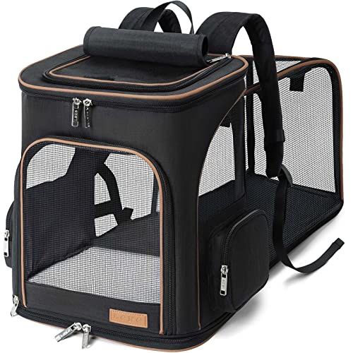 Lekesky Groß Katzenrucksack Hunderucksack für Katzen und Hunde bis 8-10kg, Erweiterbar Faltbare Haustier Rucksack, Schwarz, XL von Lekesky