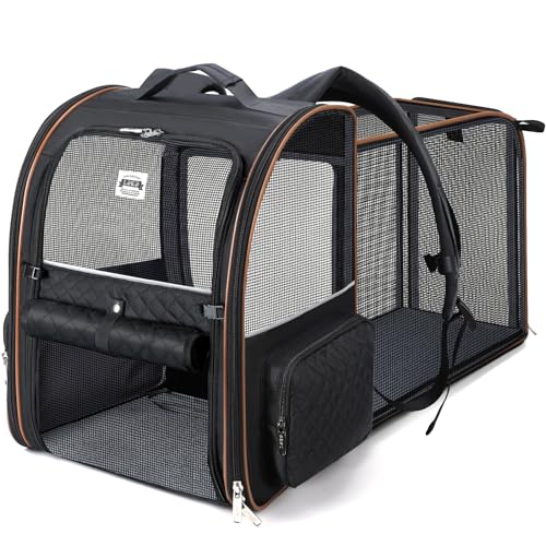 Lekesky Großer Katzentragerrucksack, erweiterbar – Haustier-Tragerucksack für kleine Hunde, mittelgroße Katzen, passend für bis zu 11,3 kg, Schwarz, L von Lekesky