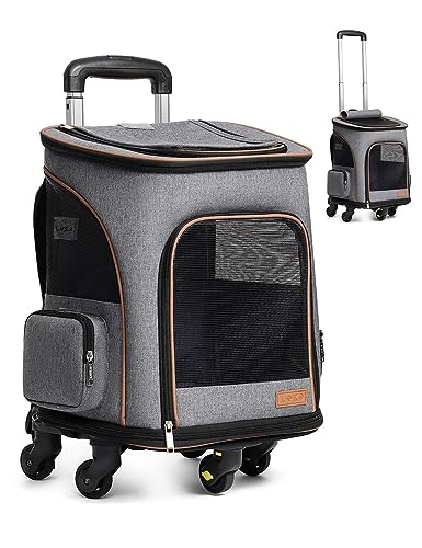 Lekesky Katzenrucksack mit Rollen Hunderucksack für Katzen und Kleine Hunde, Faltbare Haustier Rucksack mit Innerer Sicherheitsleine, Grau von Lekesky