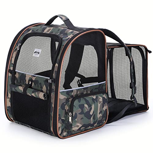 Lekespring Erweiterbar Katzenrucksack Hunderucksack für Katzen Hunde bis 8kg, Groß Katzen Rucksack Faltbare Haustier Rucksack mit Innerer Sicherheitsleine und Haustiermatte, Camouflage von Lekespring