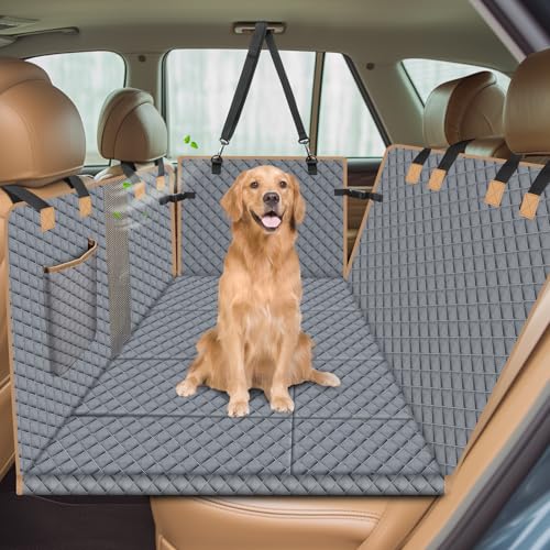 Lekespring Hundedecke Auto Rückbank Fester Boden - 4 Stabile Platten Hundedecke Rücksitzbank mit Harter Unterseite, Wasserdicht Autoschondecke Hund Rücksitz für Pkws, SUVs (L, Grau) von Lekespring