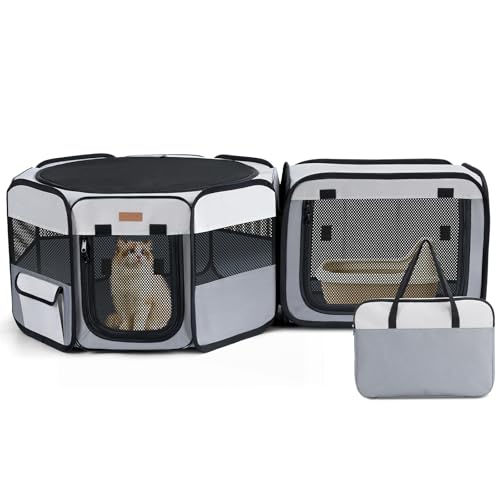 Lekespring Welpenauslauf Faltbar - 120x40 cm Tragbarer 2-in-1 Welpenauslauf & Katzenlaufstall für Innen & Außen, Laufstall Hund mit Tragetasche für für Katzen, Welpen und Kleintiere, Separat Nutzbar von Lekespring