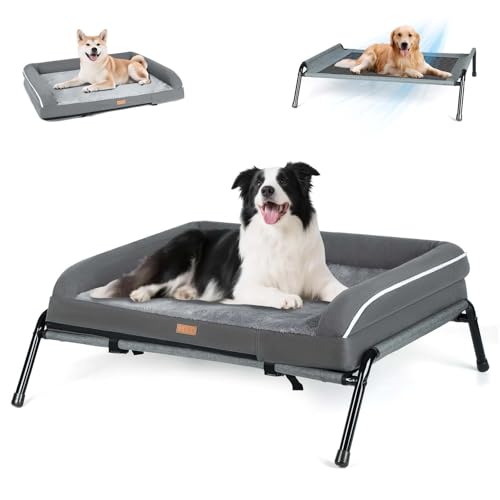 Lekespring Orthopädisches Hundebett Mittelgroße Hunde, 2-in-1 Hundebett Outdoor Kleine Hunde, Hundesofa mit Eierförmiger Kistenschaum, Waschbar Flauschig Dog Bed Hundematratze, Grau von Lekespring