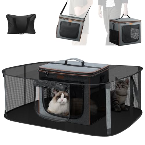 Lekespring Hundebox 360° Erweiterbarer Hundetransporter Katzentransporter mit Welpenhundelaufstall, Weicher Katzentasche für Kleine Hunde und Katzen bis zu 7KG, Grau von Lekespring