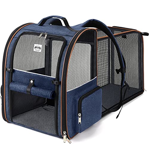 Lekespring Erweiterbar Katzenrucksack Hunderucksack für Katzen Hunde bis 8kg, Groß Katzen Rucksack Faltbare Haustier Rucksack mit Innerer Sicherheitsleine und Haustiermatte, Blau von Lekespring
