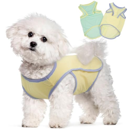 LeleTail 2er-Pack Hunde-Shirts für kleine Hunde, kühlende Weste, Sonnenshirt, weich, atmungsaktiv, Sonnenschutz, Welpen-T-Shirts, leichte Sommerkleidung, ärmelloses Tank-Top-Outfit für Hunde, Gelb und von LeleTail