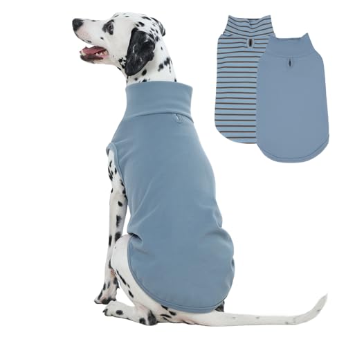 LeleTail Fleece-Hundepullover für extra große Hunde, dehnbare Haustiermäntel, Sweatshirt, weich gestreift, Hunde-Fleece, Winterkleidung für Dobermann, Deutscher Schäferhund, Blau, 2 Stück von LeleTail
