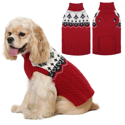 LeleTail Hundepullover für kleine Hunde, Mädchen und Jungen, Rollkragenpullover, dick, warm, kaltes Wetter, Outfit für Dackel, Boston Terrier, leicht anzuziehen, rot, Größe S von LeleTail