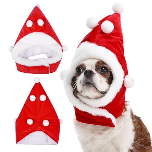 LeleTail Weihnachtsmütze für Hunde, rote Haustier-Kopfbedeckung mit Haken und Schlaufe, erhältlich für kleine bis mittelgroße Hunde, festliches Weihnachtskostüm-Accessoire (Rot, Größe S) von LeleTail