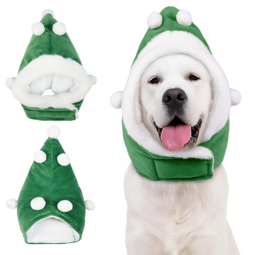 LeleTail Weihnachtsmütze für Hunde – bequeme Hals-Klettverschluss-Passform, grüne Urlaubsstile, Größen S/M/L, ideale Weihnachts-Foto-Requisite und festliches Kostümzubehör (Grün, L) von LeleTail