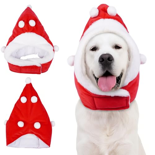 LeleTail Weihnachtsmütze für Hunde – bequeme Klettverschluss-Passform, rote Feiertagsstile, Größen S/M/L, ideale Weihnachtsfoto-Requisite und festliches Kostümzubehör (Rot, L) von LeleTail