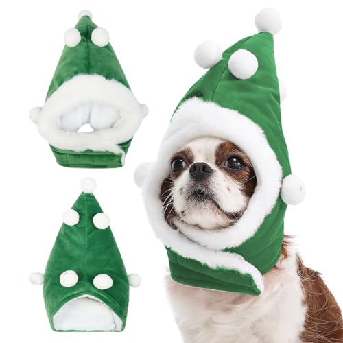 LeleTail Weihnachtsmütze für Hunde – grüne Haustier-Kopfbedeckung mit Haken und Schlaufe, erhältlich für kleine bis mittelgroße Hunde, festliches Weihnachtskostüm-Accessoire (Grün, S) von LeleTail
