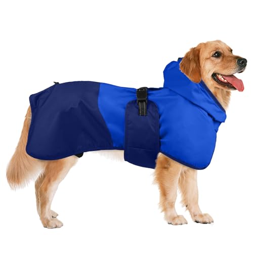Leletail Hunde-Regenmantel, wasserdicht, reflektierend, mit verstellbarem Bauchgurt und Beingurten, Kapuzenjacke für Hunde, mit Loch für die Leine, winddicht, für kleine, mittelgroße und große Hunde von LeleTail