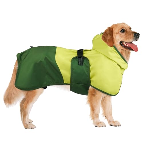 Leletail Hunde-Regenmantel, wasserdicht, reflektierend, mit verstellbarem Bauchgurt und Beingurten, Kapuzenjacke für Hunde, mit Loch für die Leine, winddicht, für kleine, mittelgroße und große Hunde von LeleTail