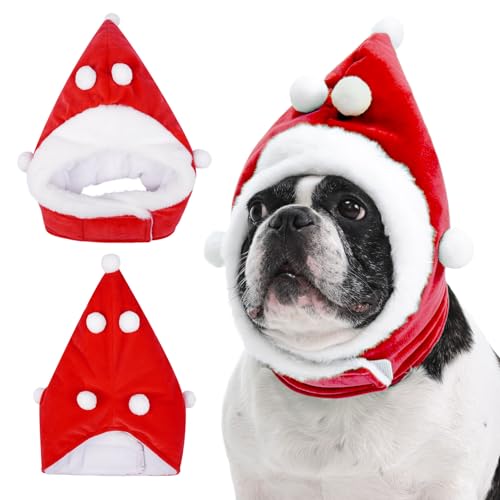 Weihnachtsmütze für große und mittelgroße Hunde, Weihnachtsoutfit zum Aufstellen, Weihnachtsmannmütze, warme Wintermütze, Hals-, Ohrenwärmer, Stirnbandschutz von LeleTail