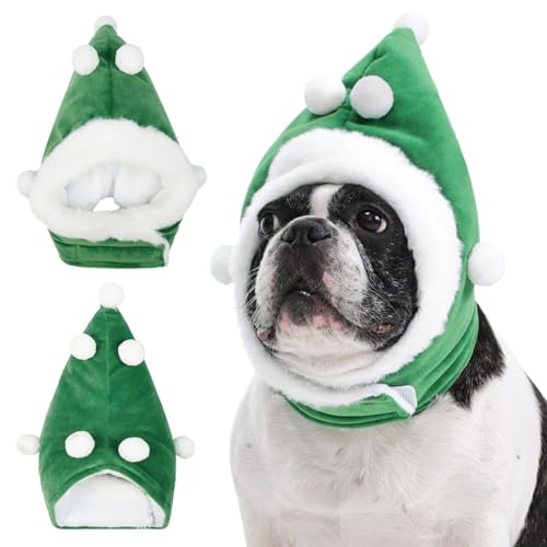 Weihnachtsmütze für große und mittelgroße Hunde, Weihnachtsoutfit zum Aufstellen, Weihnachtsmannmütze, warme Wintermütze, Hals-, Ohrenwärmer, Stirnbandschutz von LeleTail